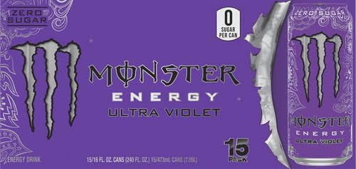 Monster Energy Ultra Violet, Sugar Free Energy Drink, 16 Ounce (Pack of 15)