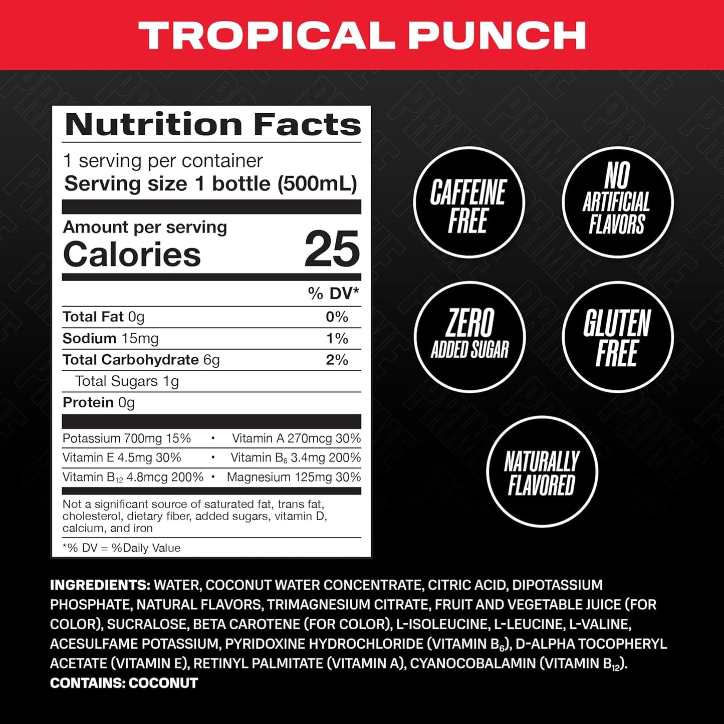 Prime Hydration Drink Tropical Punch, 16.9 fl oz, Plastic Bottle peak of 12