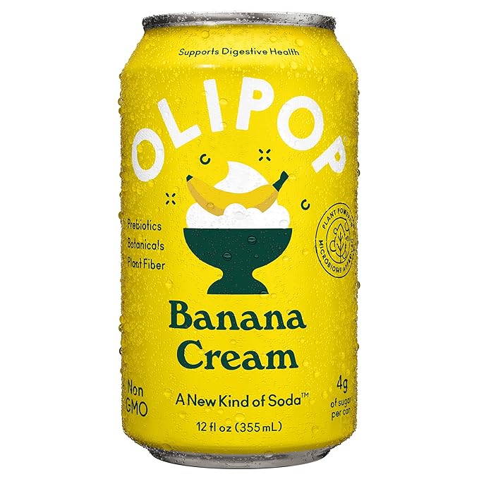 OLIPOP Prebiotic Soda Pop, Banana Cream, A New Kind of Soda Packed with Prebiotics, Fiber, and Botanicals, Gluten Free, Vegan, GMO Free, 12oz (12-Cans)